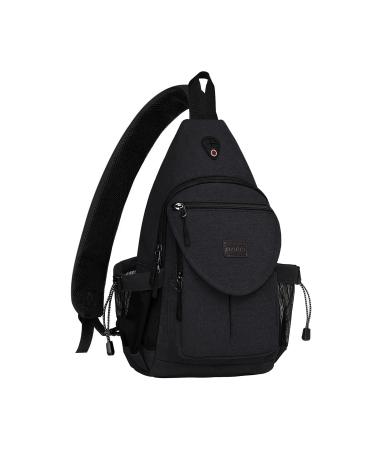 MOSISO Sling Backpack Canvas Crossbody Hiking Daypack Bag with Anti-theft Pocket Black