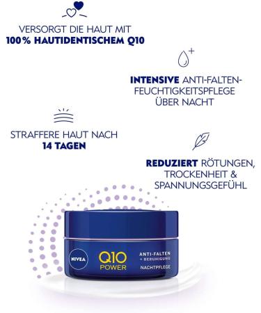 Beiersdorf NIVEA Q10 Power Antiwrinkle + reduced sensitivity night care for youngerlooking skin moisturizing night cream 50 ml 50 ml 1er Pack - Buy Online on GoSupps.com