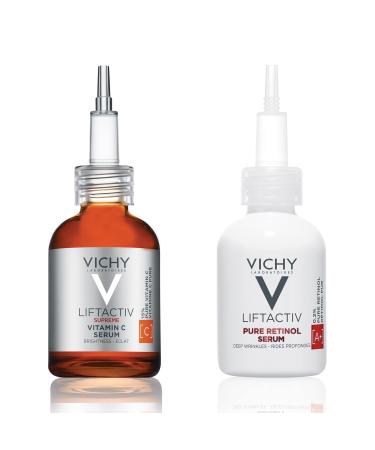 Vichy LiftActiv Vitamin C Serum Brightening and Anti Aging Serum for Face with 15% Pure Vitamin C Skin Firming and Antioxidant Facial Serum for Brightness and Moisturizing 0.67 Fl Oz Vitamin C and 1.0 Fl Oz Retinol Serum