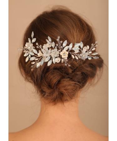 Denifery Opal Wedding Hair Comb Silver Rhinestones Opal Crystal Vintage Bridal Hair Clips with 2PCS Hair Pins for Brides and Bridesmaids