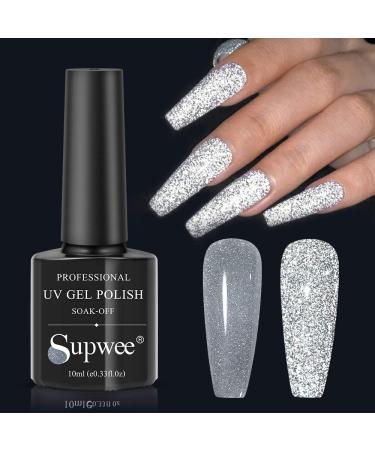 Supwee 10ml Reflective Glitter Gel Nail Polish Sparkling Diamond Nail Polish Gel Silver Nail Polish Soak Off UV Gel Silver Reflective Gel - Buy Online on GoSupps.com