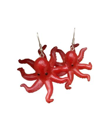 Feyley earrings eight-armed octopus earrings resin drop drops punk hip-hop night club style statement jewelry gift for women and girls red