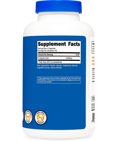 Nutricost D-Aspartic Acid 3000mg - 180 Capsules | Boost Testosterone & Performance - Buy Online on GoSupps.com