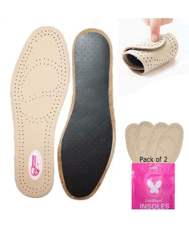 Premium Leather Insoles 2 Pairs - Comfortable Shoe Pads for Men and Women | Breathable Shock Absorber Insoles (EU 37-38) - Buy Online on GoSupps.com