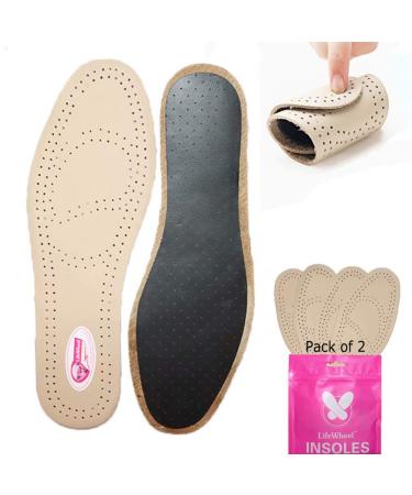 2 Pairs Premium Leather Insole Comfortable Shoe Pads  Mens or Womens Breathable Shock Absorber Insoles (EU 37-38-2 Pair) EU 37-38-2 Pairs