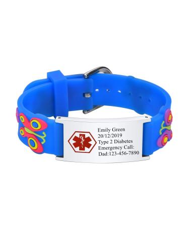 XUANPAI Personalized Safety Wristband Bracelet for Kids - Child ID Bracelet for Emergency Contact or Medical Information Waterproof Cartoon Style Silicone Bracelet for Boys Girls Teenagers A-Blue 1