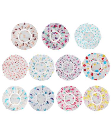 11 Pieces Waterproof Shower Caps Elastic Reusable Plastic Bathing Hair Cap Lady Salon Hat for Kids Girls and Women  Assorted Patterns