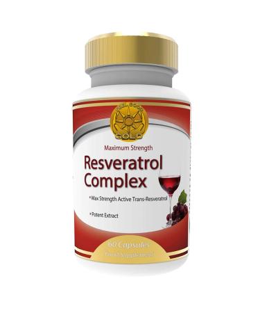 Max Strength Resveratrol Complex Dietary Supplement - 60 Capsules - 150mg Trans-Resveratrol - Feel Good Gold