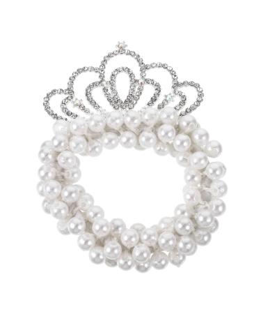 Beavorty pearl beads hair tie elastic hair tie little girl hair ties pearl crown hair ties girls hair ties ponytail holder pearl hair tie plastic child elasticity hair accessories