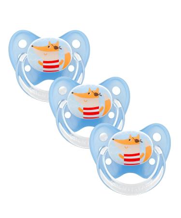 Dentistar Silikon Schnuller 3 Set- Size 1 Schnuller 0-6 months- tooth and jaw-friendly nipple with dental level- BPA-free- Made in Germany- Fox blue