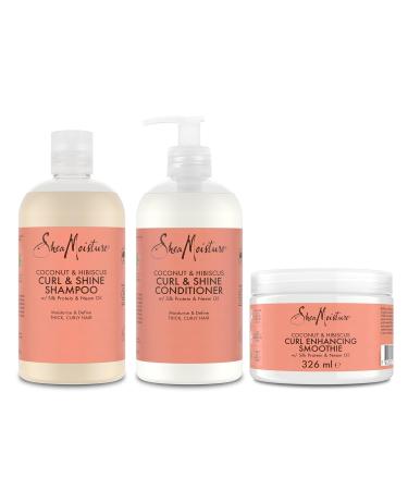 SheaMoisture Shampoo Conditioner and Smoothie for Thick and Curly Hair Coconut & Hibiscus Shampoo 1 x 384 ml Conditioner 1 x 384 ml Smoothie 1 x 326 ml - 3 items