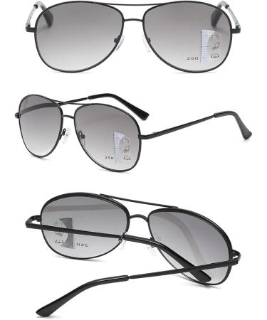 Koosufa Men's Pilot Progress Reading Sunglasses - UV Protection Multifocus Spring Hinge Black & Gray (1.5x) - Buy Online on GoSupps.com