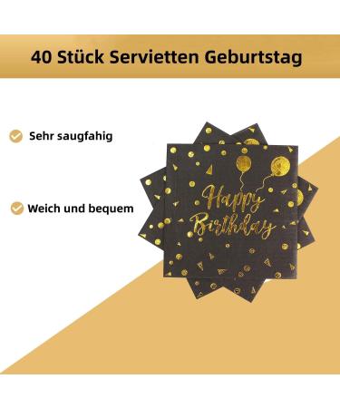 40 Black & Gold Birthday Napkins for Girls - 33x33cm Paper Party Decor - International Shipping - Buy Online on GoSupps.com