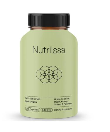 Nutriissa Full-Spectrum Beef Organ Capsules 5400 mg Grass-Fed Liver Heart Kidney Spleen & Pancreas EPEB Certified for Purity & Potency 240 Capsules
