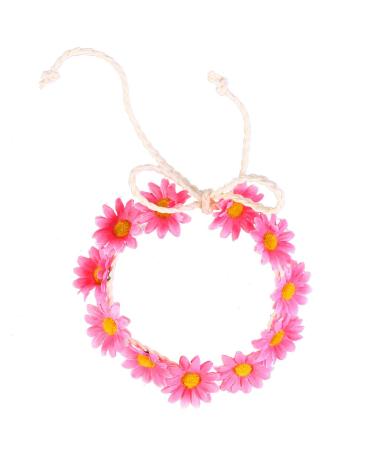 SOLUSTRE Daisy Flower Headband Boho Sunflower Crown Hair Wreath Floral Garland Crown Boho Headpiece Bridal Hair Band (Pink)