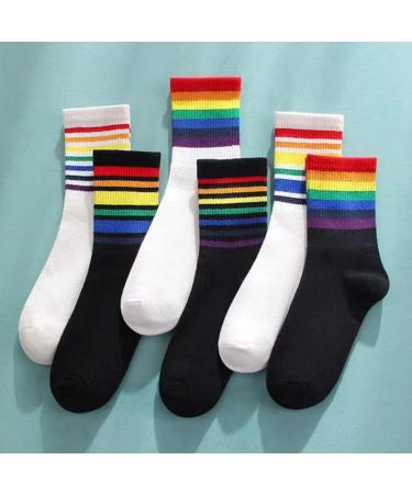 Buy Akamas 6 Pair Women's Colored Striped Rainbow Pattern Socks LGBTQ Proud Cotton Crew & Ankle Sports Socks Funny Casual Footwear - Buy Online on GoSupps.com
