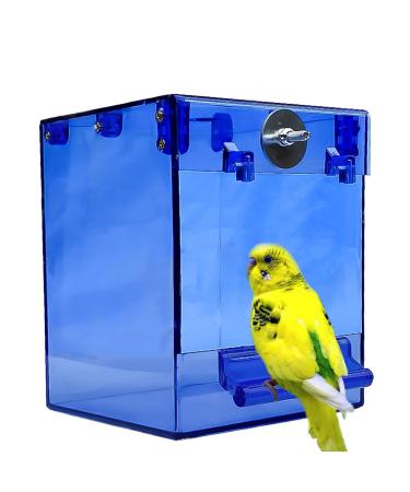 kathson Parrot Bath Box Bird Hanging Bathtub Tube Shower Box Bowl Cage Accessory for Pet Birds Canary Parakeets Budgies Lovebirds blue