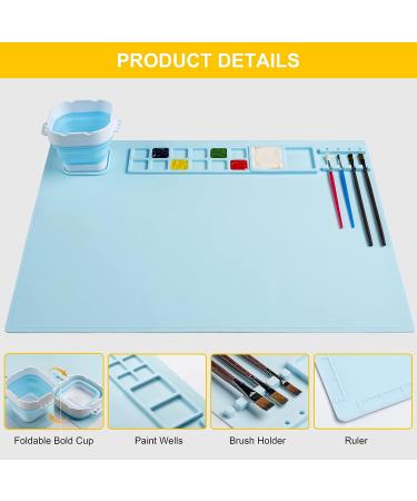 Silicone Art Mat with Cup - Painting, Resin Casting, and Crafts - Artist Mat with Pen Holders for Kids - Clay, DIY Creations, Play Doh - Blue - Buy Online on GoSupps.com