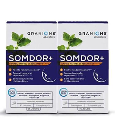 Granions Somdor+ Duo 30 Tablets 30 Days Natural Sleep/Repairing Facilitates Sleeping Valerian/Hops/Hawthorn/Magnesium/Passiflower 2 Units
