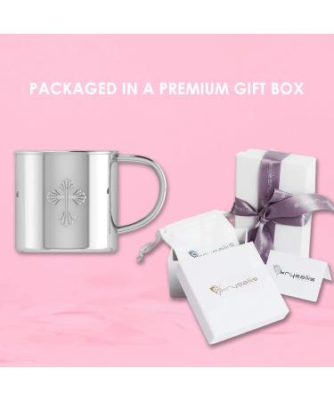Krysaliis Sterling Silver Baby Cross Cup | Solid .925 Silver | Engravable Keepsake Gift | Elegant Personalized Cup for Baby | Gift Box Included - Buy Online on GoSupps.com