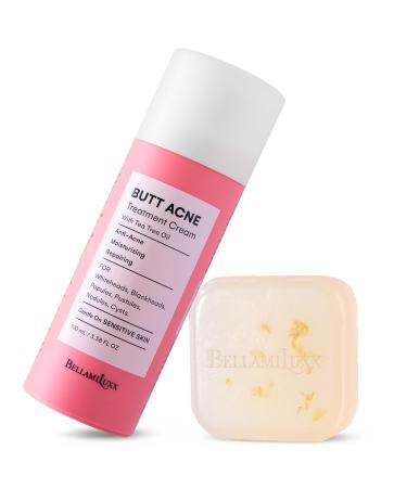 BellamiLuxx Butt Acne Treatment Set: Acne Soap Bar + Butt Treatment Lotion for Breakouts on Buttocks Thighs Back Chest & Ingrown-Prone & Folliculitis-Prone Skin Helps Reduce Body Breakouts