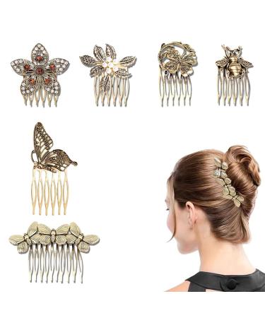 Niaciswe Hair Comb Clips Metal Hairpiece Pins Set of 6 with Rhinestone Teeth Vintage Hair Side Combs for Women