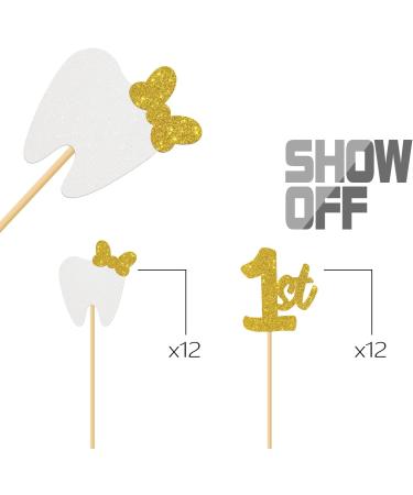 MonMon & Craft 1st Tooth Cupcake Toppers/Baby Shower Tooth Cupcake Toppers/Teeth Fairy Day/First Tooth Party Decorations/Gold Glitter - 24 Pcs - Buy Online on GoSupps.com