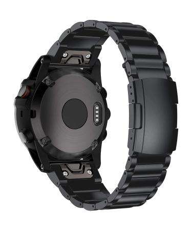 Pencoda for Garmin Fenix 7X/6X/5X Plus Band, 26mm Titanium Metal Quick Release Easy Fit Watch Bands with Double Button Clasp for Garmin Fenix 7X/6X Pro/5X/5X Plus Smartwatch (Black)