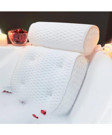 AEROiVi Bathtub Pillow Headrest Bath Pillows for Tub Neck and Back Support with Non Slip Suction Cups Spa Bath Cushion White