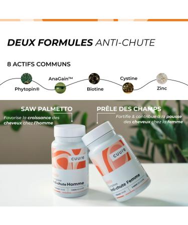 Cuure Anti-Hair Loss Complex for Men - 9 Active Ingredients - Biotin Zinc Saw Palmetto Vitamin B6 & B8 - Dense and Resistant Hair Growth - 30 Days - Made in France - Buy Online on GoSupps.com