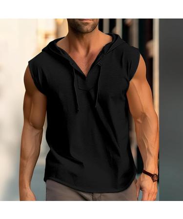 Rosennie Men's V-Neck Stringer Tank Top - Black Sleeveless Hoodie for Gym & Bodybuilding (XXL) - Buy Online on GoSupps.com