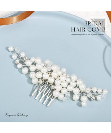 Casdre Pearl Bride Wedding Hair Comb - Silver Crystal Bridal Hair Piece with Rhinestones - Buy Online on GoSupps.com