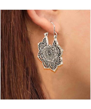 Boho Mandala Flower Earrings | Gold & Silver Tribal Drop Dangle Jewelry for Women & Girls - Buy Online on GoSupps.com