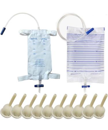 10 pieces condom catheter external + 2000ML urine bag + 500ML leg bag urine drainage bag (30mm / 1.18inch) 500 + 2000ML-30MM