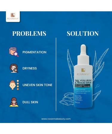 Roxanna 2% Hyaluronic Acid Face Serum 50ml with Vitamin B5 Niacinamde Aloe Vera Plumps Softens & Hydrates Skin Targets Dryness Fine Lines Uneven Skin - Buy Online on GoSupps.com