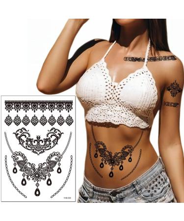 6 Sheets Mandala Henna Tattoo Black Lace Sticker - Waterproof Temporary Tattoos for Women - Bridal & Festival Chic Designs - Buy Online on GoSupps.com