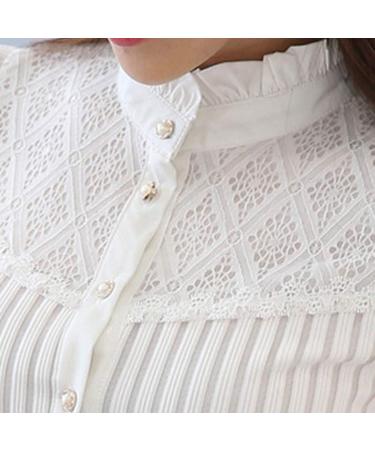 Geilisungren Women s Elegant Stand-Up Collar Blouse - Chiffon Lace Patchwork Button Tops - Casual Oversized XXL White Fashion - Buy Online on GoSupps.com
