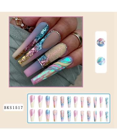 Aiwjeakh 24Piece Colorful Ballet False Nails Long Coffin Nail Tips DIY Manicure Glitter Diamond Nails False Nail Tips - Buy Online on GoSupps.com