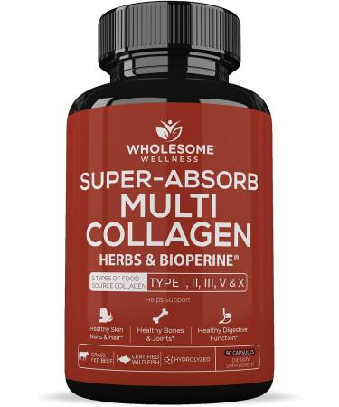Wholesome Wellness Liposomal Vitamin C Capsules (200 Pills 1500mg Buffered) + Super-Absorb Multi Collagen Pills (Type I II III V X) Organic Herbs and Bioperine Bundle - Buy Online on GoSupps.com