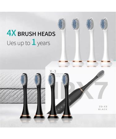 Sonic Electric Toothbrush USB Rechargeable with 4 Heads, 6 Modes & Timer - IPX7 Waterproof for Adults & Kids (Black) - Buy Online on GoSupps.com