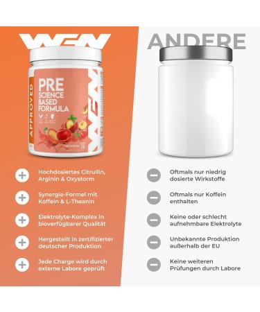 WFN Approved Pre-Workout Booster - Peach Iced Tea - 500g - High-Dose Formula with Citrulline Arginine & Caffeine - 20 Portions - Lab-Tested in Germany - Buy Online on GoSupps.com