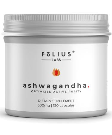 FOLIUS LABS Ashwagandha 7.5% Herbal Energy Support Supplement 500mg - Stress Relief Support Natural Mood Support - Full Spectrum Ashwagandha Root Extract -120 Capsules