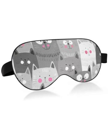 Haskirky Light Blocking Eye Mask Breathable and Adjustable Adult Men and Women Travel on Business Trips Yoga Meditation Light Smooth Comfortable Eye Mask Office Deep Sleep Goodies Cat Grey