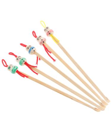 Didiseaon 5pcs Bamboo Doll Head Ear Cleaners Cute and Practical Ear Wax Remover Tool for Personal and Family Use Skid-Resistant Design for Easy Cleaning Random Color