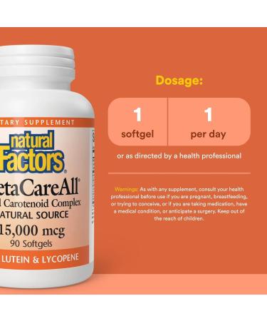 Natural Factors BetaCareAll 25 000 IU Vitamin A for Healthy Skin Vision and Immune Function 90 Softgels - Buy Online on GoSupps.com