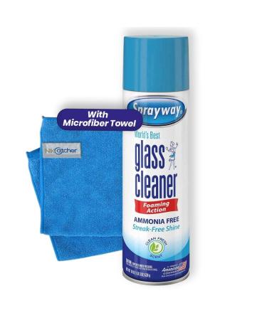 Sprayway, Glass Cleaner, window cleaner, spray foam with Bonus NikCatcher 16x16" 400 GSM Microfiber Cleaning Cloth Towel Rags (19 Oz Can.) (Color may vary)