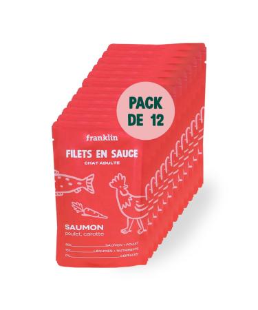 Franklin – Fillet in Sauce for Cats – Healthy Food with 85% Chicken and Salmon – Improves Coat Shine – Suitable for