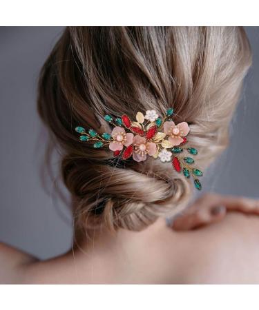 IYOU Bridal Wedding Hair Comb Flower Red Bride Headpiece Crystal Baroque Guest Hair Accessories for Women - Buy Online on GoSupps.com
