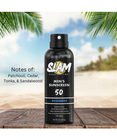 SLAM WoodsMan & BeachMan Bundle - Men's Paraben Free Sunscreen Spray SPF 50 Water Resistant Broad Spectrum UVA/UVB - 5 Oz Pack of 2 - Buy Online on GoSupps.com