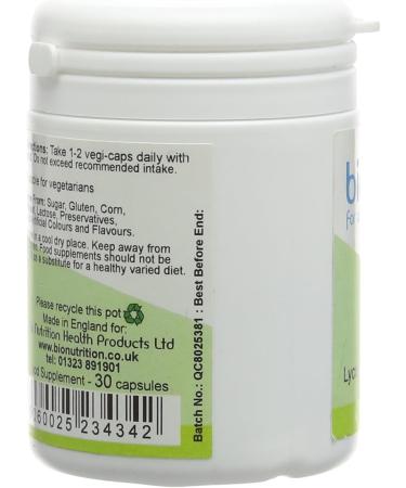 Bio Nutrition Lycopene Complex 10mg 30 Vegi Capsules - Antioxidant Men's Health Support - Buy Online on GoSupps.com